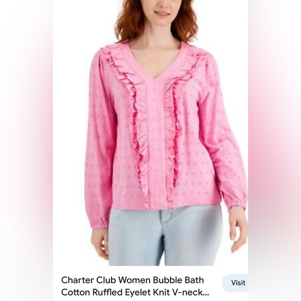 Charter Club Ruffled eyelet Knit love sleeve women’s top L